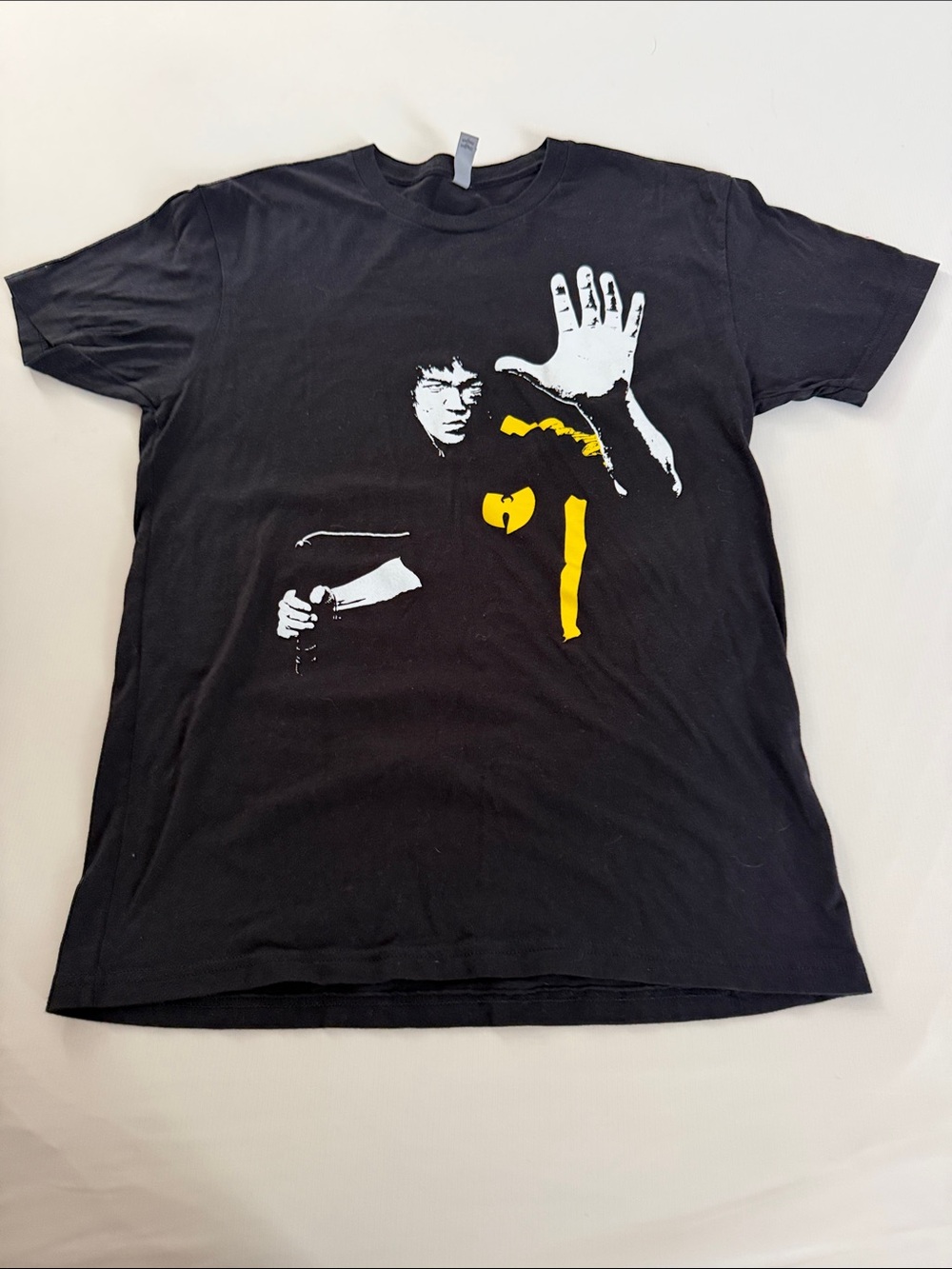Black Short Sleeve Graphic Tee with Yellow Accent